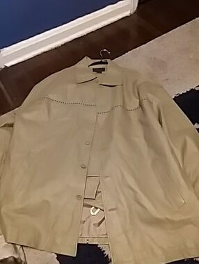 Tan Leather Suit With Chocolate Trim